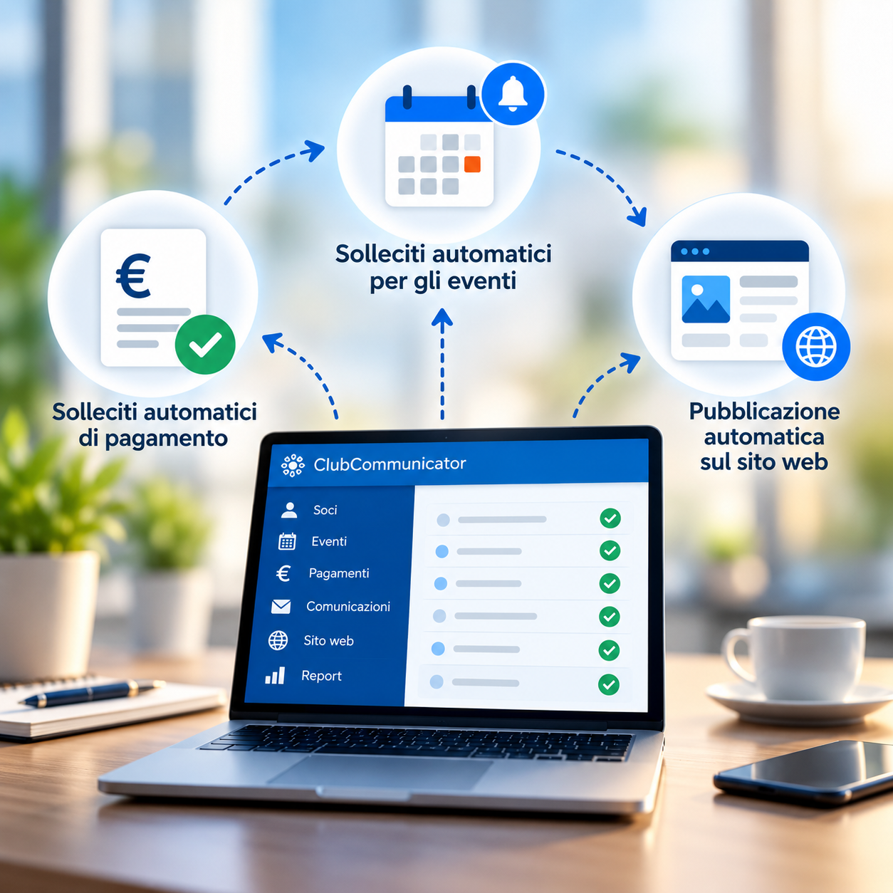 ClubCommunicator automatizza i solleciti per gli eventi, i solleciti di pagamento e la pubblicazione sul sito web del Rotary Club